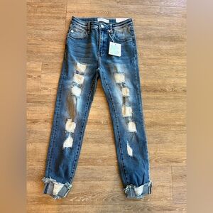 Trendy Distressed Skinny Jeans in Blue for Young Girls